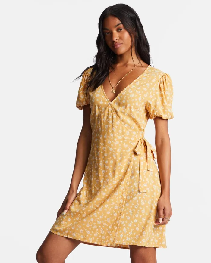 Billabong Dresses Women Hot Tropics Mini Wrap Dress Goldie Billabong Dresses Women Hot Tropics Mini Wrap Dress Goldie