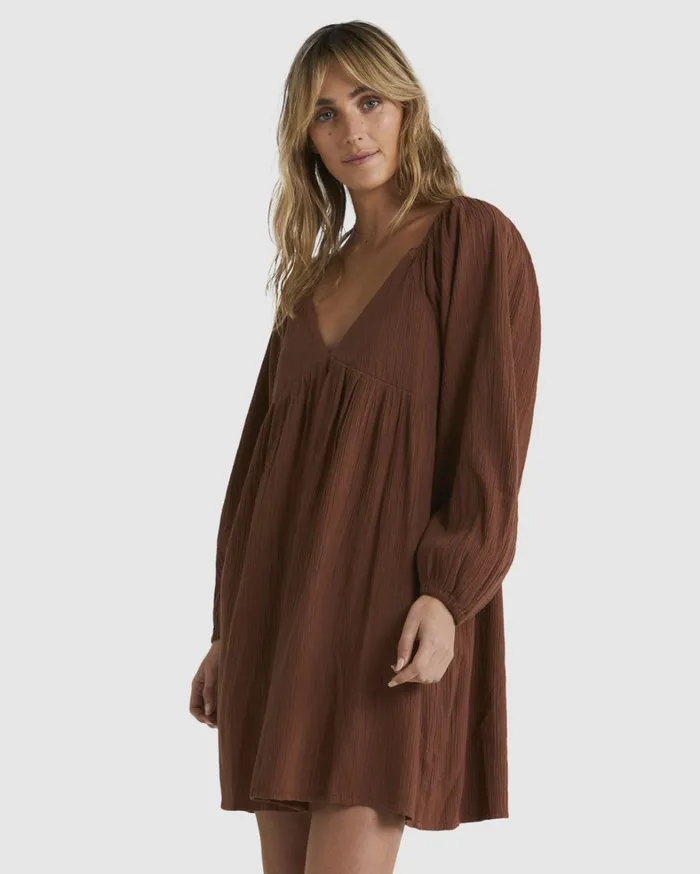 Billabong Dresses Women Luna Mini Dress Dark Choc Billabong Dresses Women Luna Mini Dress Dark Choc