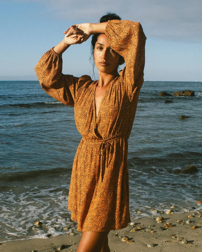 Billabong Dresses Women Spring Romance Mini Wrap Dress Toffee