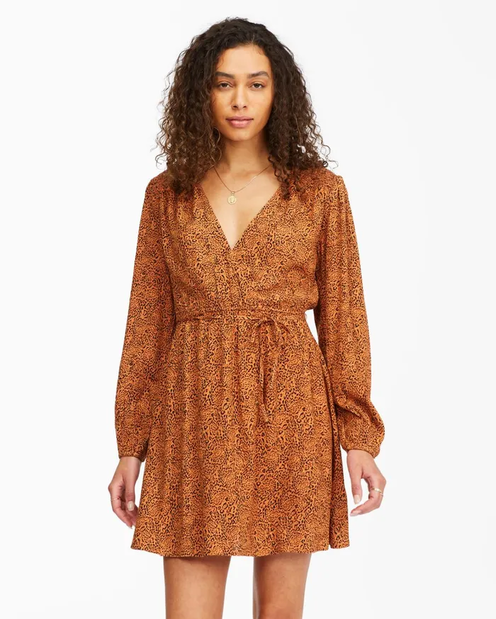 Billabong Dresses Women Spring Romance Mini Wrap Dress Toffee Billabong Dresses Women Spring Romance Mini Wrap Dress Toffee