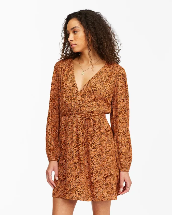 Billabong Dresses Women Spring Romance Mini Wrap Dress Toffee Billabong Dresses Women Spring Romance Mini Wrap Dress Toffee