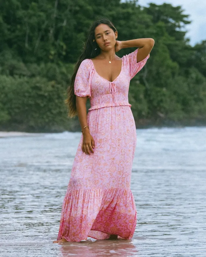 Billabong Dresses Women Sweet On You Maxi Dress Pink Trails