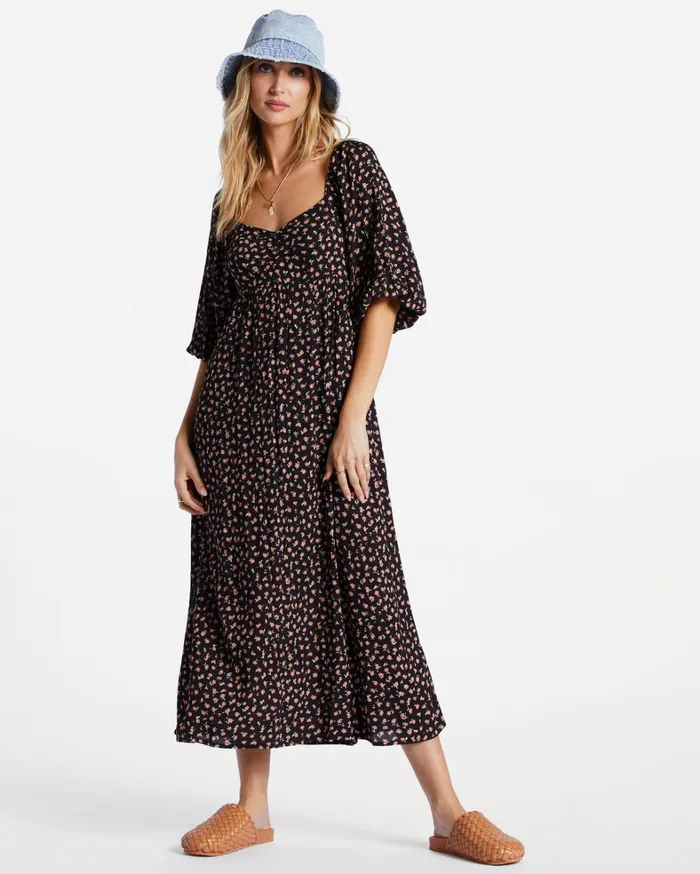 Billabong Dresses Women Swept Away Midi Dress Black Pebble