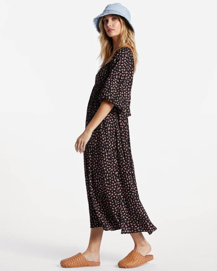 Billabong Dresses Women Swept Away Midi Dress Black Pebble Billabong Dresses Women Swept Away Midi Dress Black Pebble