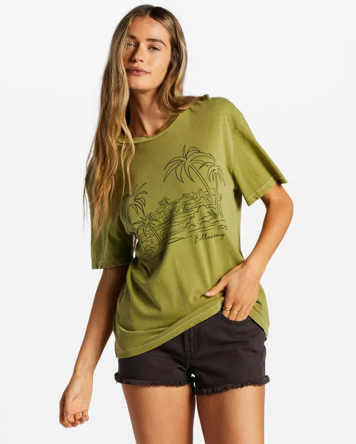 Billabong Graphic Tees and Tanks Women City Of Palms TShirt Green Eyes