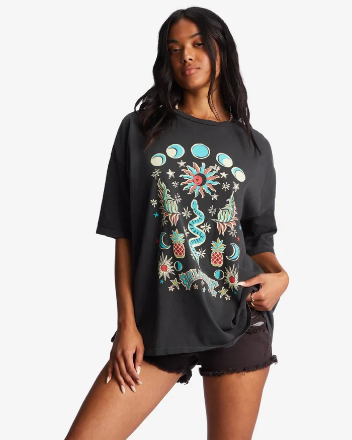 Billabong Graphic Tees and Tanks Women Into The Mystic Oversized TShirt Off Black Billabong Graphic Tees and Tanks Women Into The Mystic Oversized TShirt Off Black