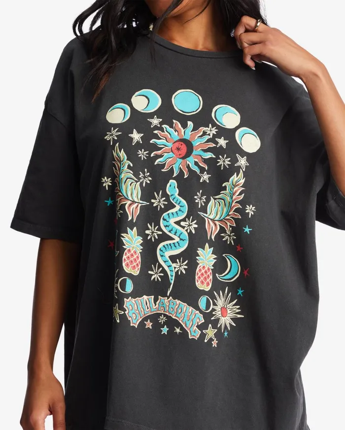 Billabong Graphic Tees and Tanks Women Into The Mystic Oversized TShirt Off Black Billabong Graphic Tees and Tanks Women Into The Mystic Oversized TShirt Off Black
