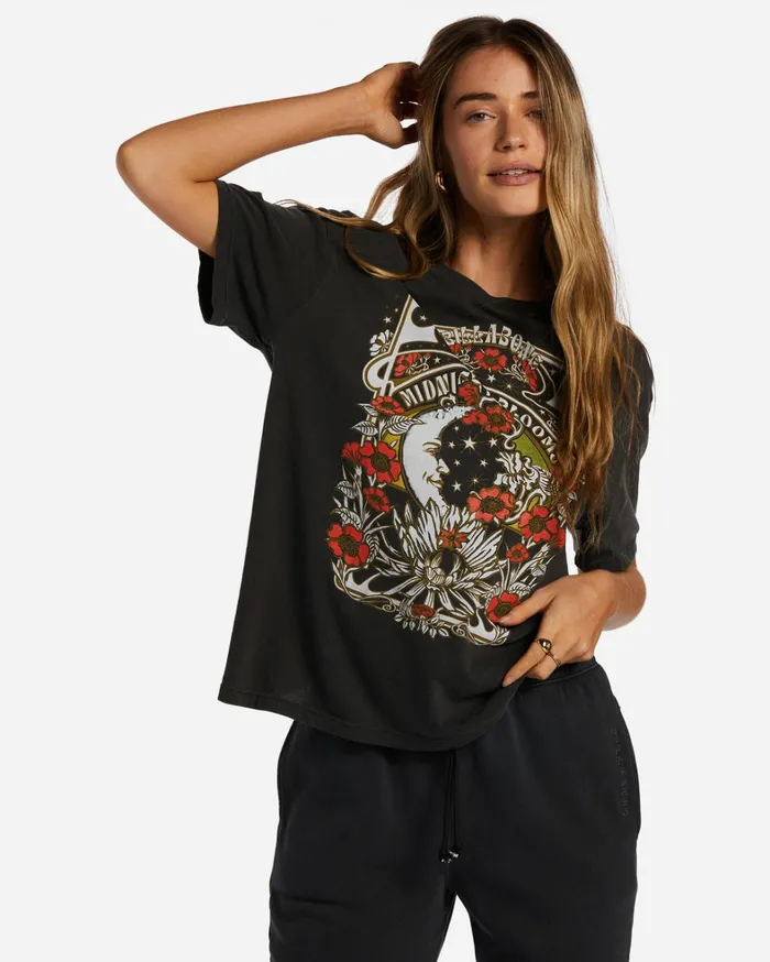Billabong Graphic Tees and Tanks Women Midnight Blooms TShirt Off Black