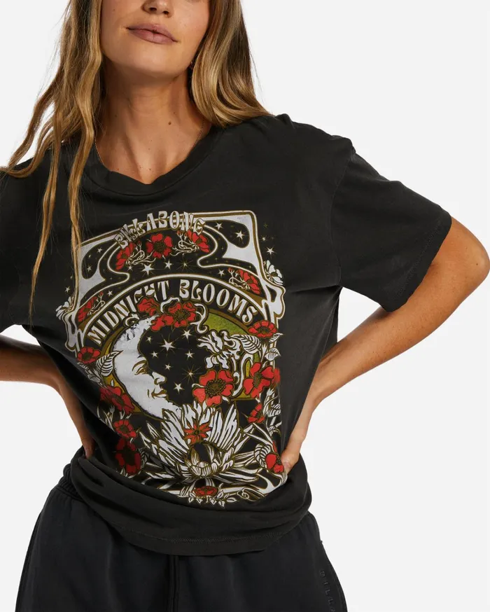 Billabong Graphic Tees and Tanks Women Midnight Blooms TShirt Off Black Billabong Graphic Tees and Tanks Women Midnight Blooms TShirt Off Black