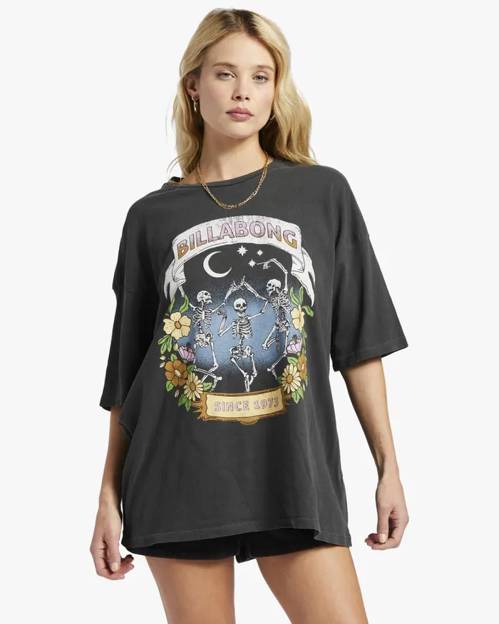 Billabong Graphic Tees and Tanks Women Midnight Dancer Oversized TShirt Off Black