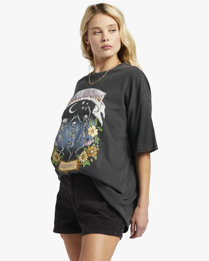 Billabong Graphic Tees and Tanks Women Midnight Dancer Oversized TShirt Off Black Billabong Graphic Tees and Tanks Women Midnight Dancer Oversized TShirt Off Black