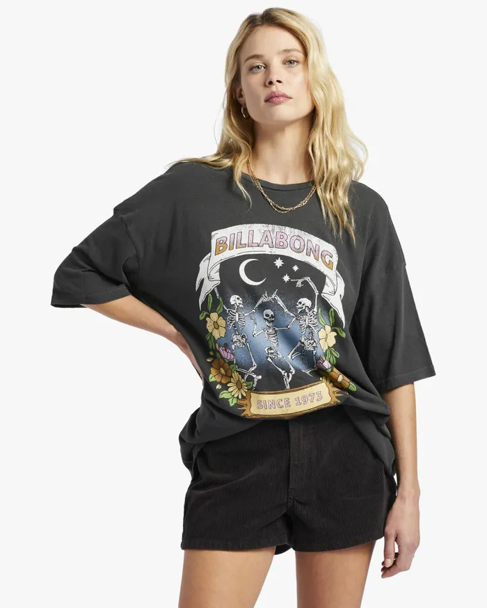 Billabong Graphic Tees and Tanks Women Midnight Dancer Oversized TShirt Off Black Billabong Graphic Tees and Tanks Women Midnight Dancer Oversized TShirt Off Black