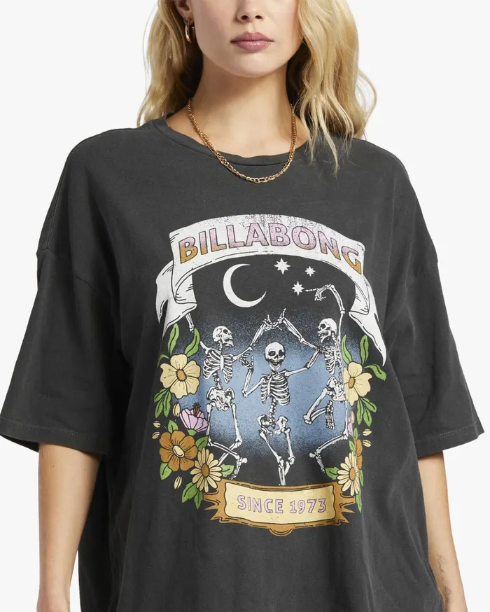 Billabong Graphic Tees and Tanks Women Midnight Dancer Oversized TShirt Off Black Billabong Graphic Tees and Tanks Women Midnight Dancer Oversized TShirt Off Black
