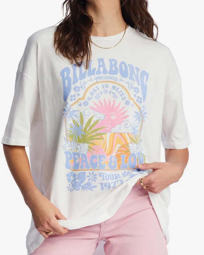 Billabong Graphic Tees and Tanks Women Peace And Love Oversized TShirt Salt Crystal Billabong Graphic Tees and Tanks Women Peace And Love Oversized TShirt Salt Crystal