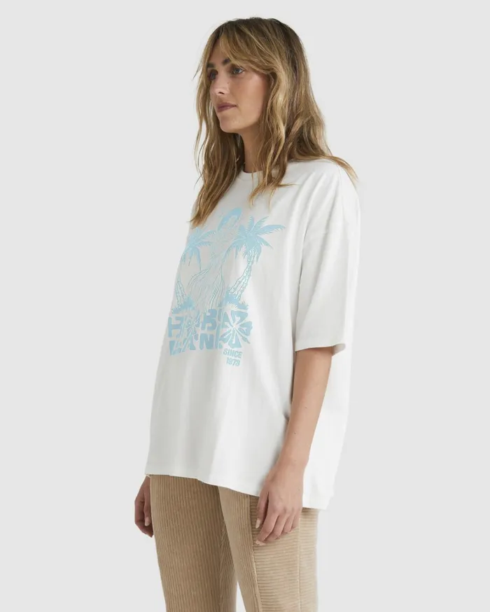 Billabong Graphic Tees and Tanks Women Tiki Oversized TShirt White Billabong Graphic Tees and Tanks Women Tiki Oversized TShirt White