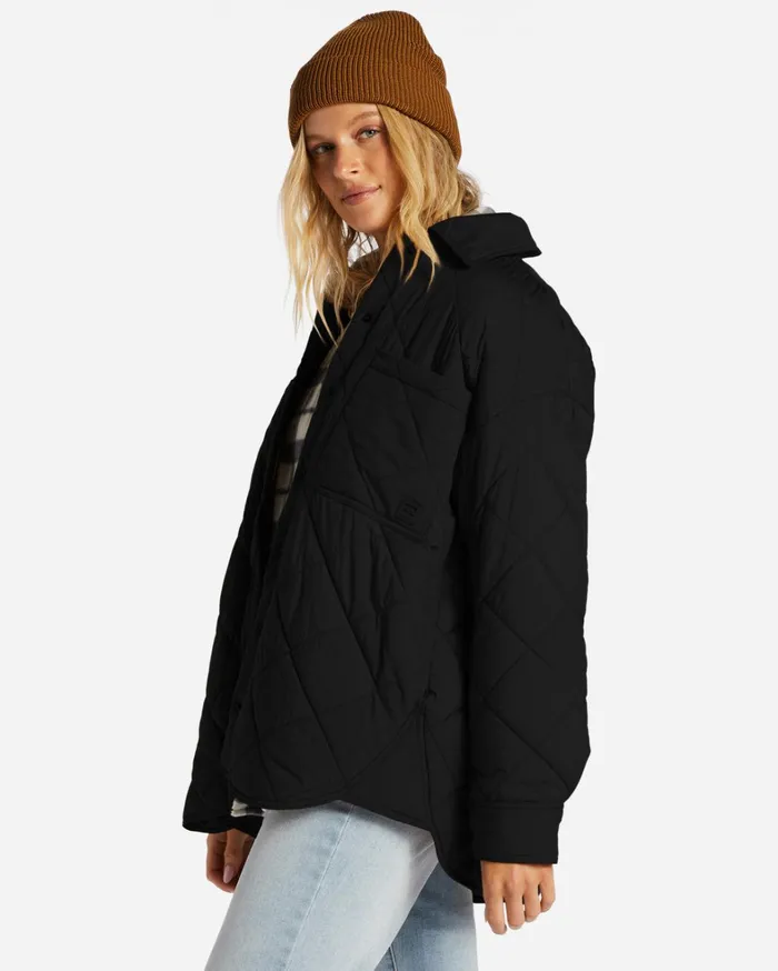 Billabong Jackets Women Transport Shacket Snap Front Overshirt Black Billabong Jackets Women Transport Shacket Snap Front Overshirt Black