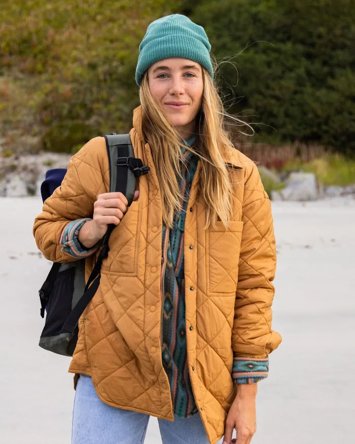 Billabong Jackets Women Transport Shacket Snap Front Overshirt Caramel