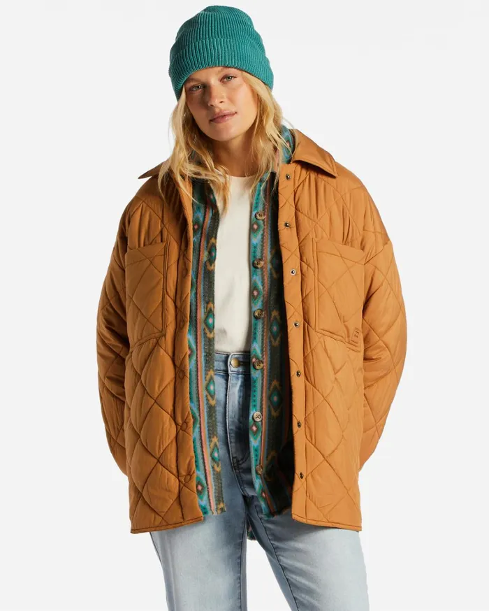 Billabong Jackets Women Transport Shacket Snap Front Overshirt Caramel Billabong Jackets Women Transport Shacket Snap Front Overshirt Caramel