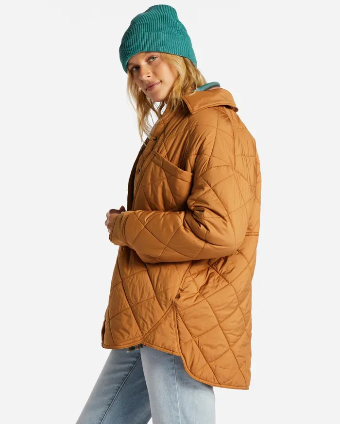 Billabong Jackets Women Transport Shacket Snap Front Overshirt Caramel Billabong Jackets Women Transport Shacket Snap Front Overshirt Caramel