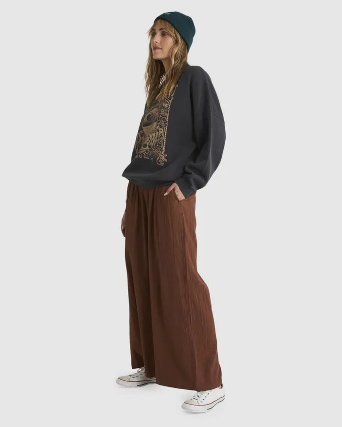 Billabong Pants Women Follow Me HighRise Elastic WaistWaist Pants Dark Choc Billabong Pants Women Follow Me HighRise Elastic WaistWaist Pants Dark Choc