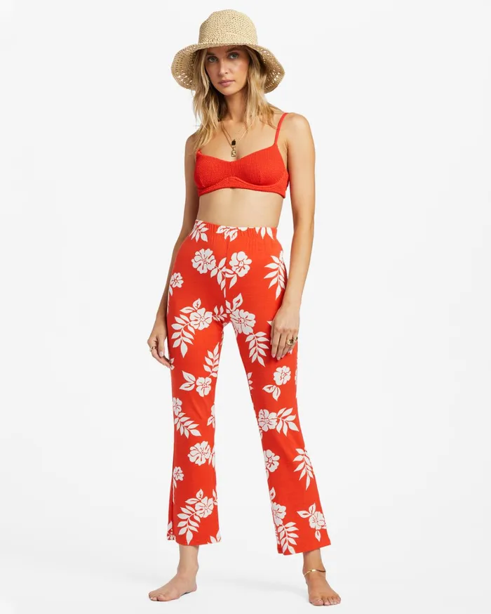 Billabong Pants Women Going High Stretchy Knit Flared Pants Red Aloha Billabong Pants Women Going High Stretchy Knit Flared Pants Red Aloha