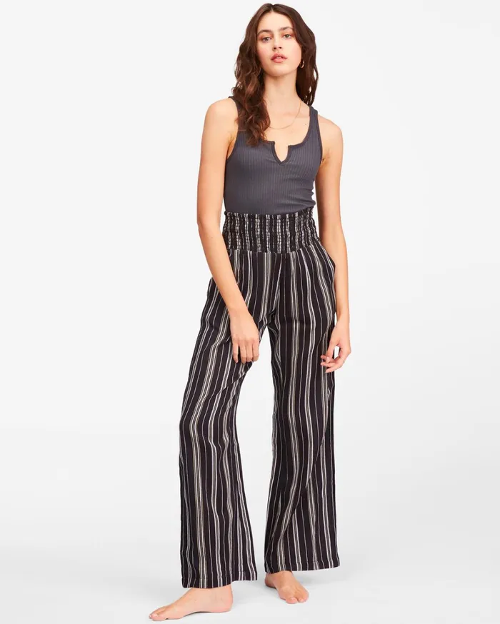 Billabong Pants Women New Waves 2 Elastic Waist Pants Black 1