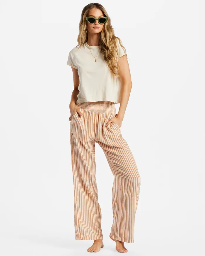 Billabong Pants Women New Waves 2 Elastic Waist Pants So Tan