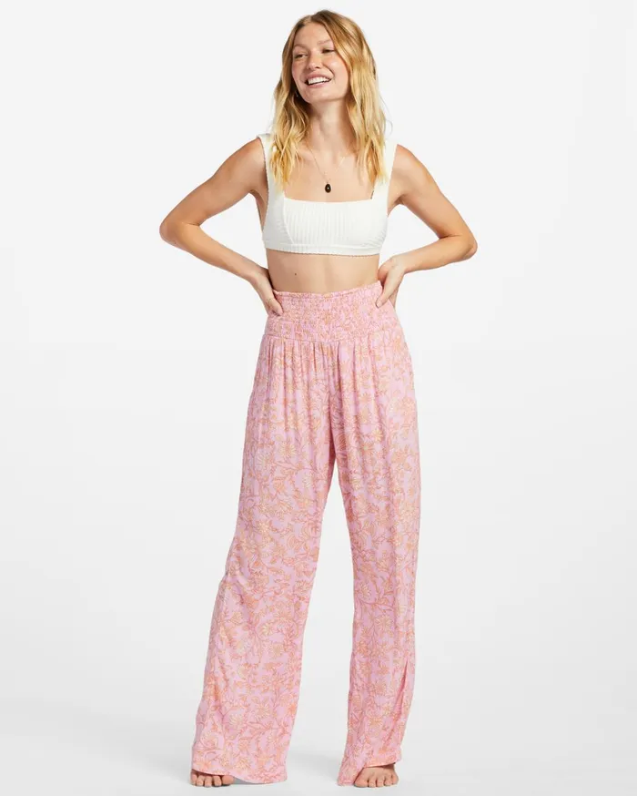 Billabong Pants Women New Waves 2 WideLeg Pants Pink Trails