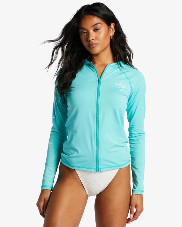 Billabong Rashguards and Bodysuits Women Core Surf Daze Hooded UPF 50 Long Sleeve Rashguard Sweet Aqua Billabong Rashguards and Bodysuits Women Core Surf Daze Hooded UPF 50 Long Sleeve Rashguard Sweet Aqua