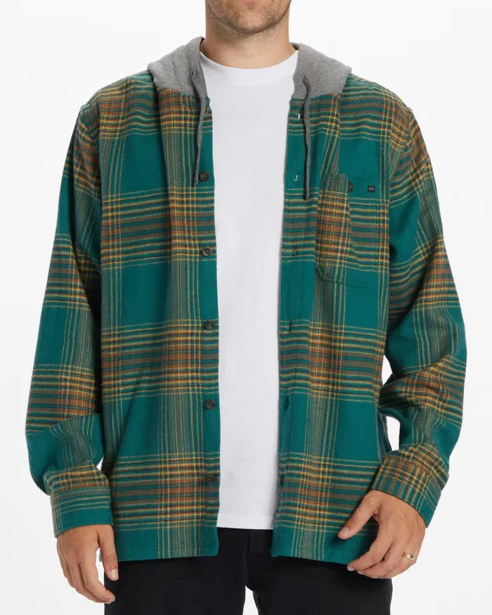 Billabong Shirts Men Baja Hooded Flannel Shirt Deep Teal