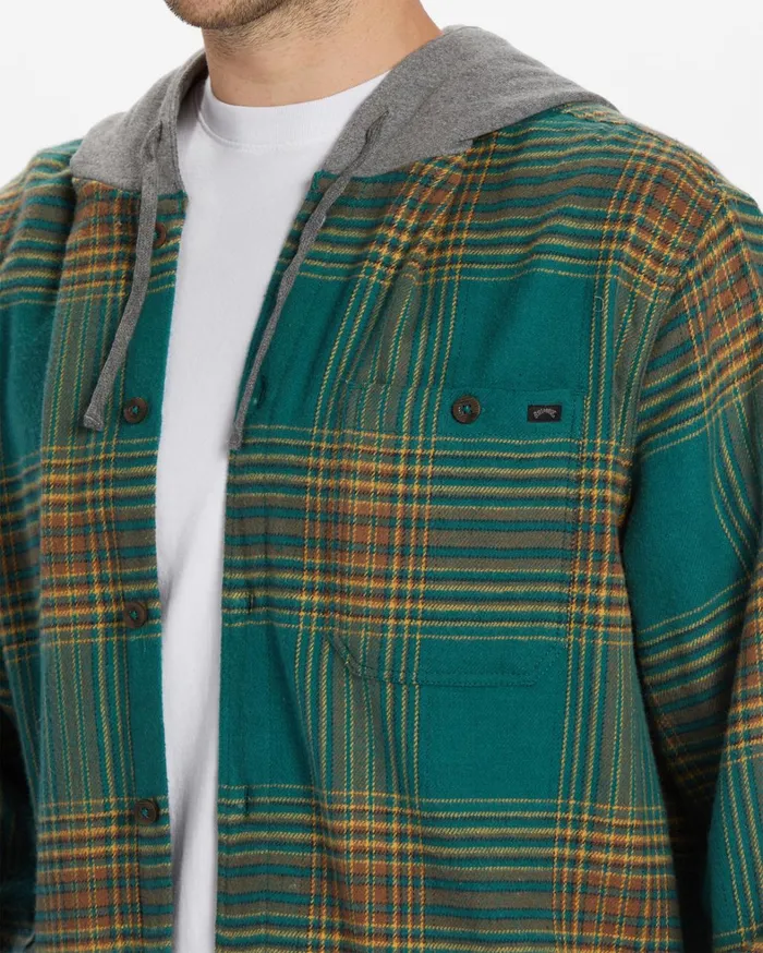 Billabong Shirts Men Baja Hooded Flannel Shirt Deep Teal Billabong Shirts Men Baja Hooded Flannel Shirt Deep Teal