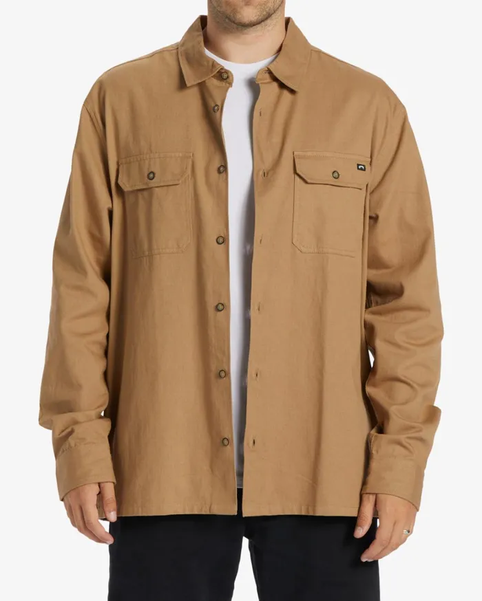 Billabong Shirts Men Zeledon Solid Flannel Long Sleeve Shirt Gravel