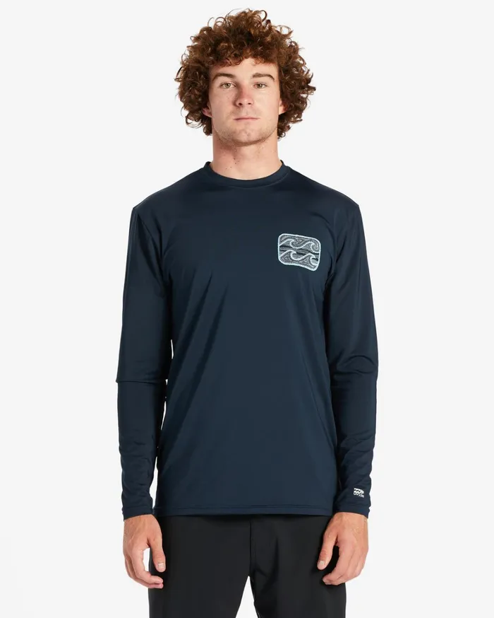 Billabong Shorts Men Crayon Wave Long Sleeve UPF 50 Surf TShirt Navy