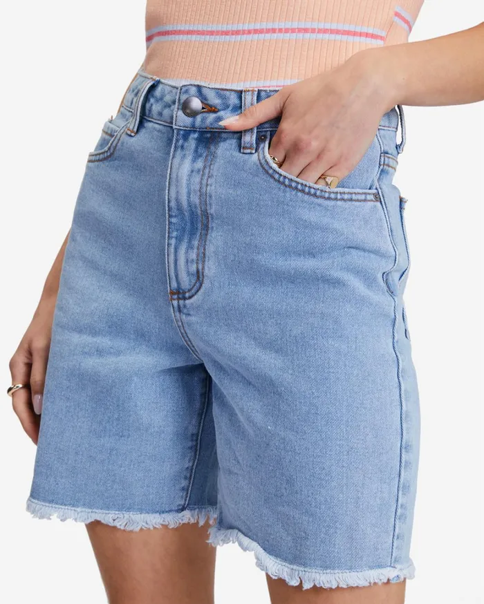 Billabong Shorts Women Long Time Denim Shorts Sweet Blue Billabong Shorts Women Long Time Denim Shorts Sweet Blue