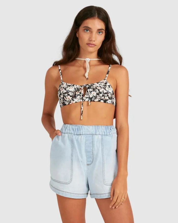 Billabong Shorts Women The Strand Elastic Waist Denim Shorts Light Blue Billabong Shorts Women The Strand Elastic Waist Denim Shorts Light Blue