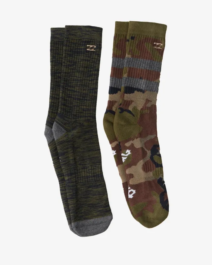 Billabong Socks Men 2Pack Camo Crew Socks Green