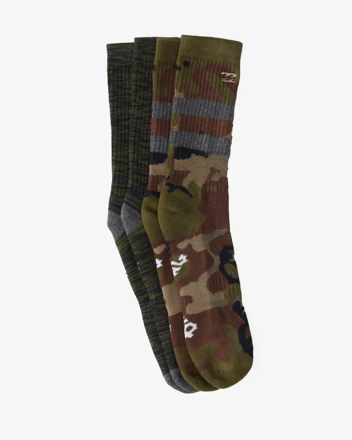 Billabong Socks Men 2Pack Camo Crew Socks Green Billabong Socks Men 2Pack Camo Crew Socks Green