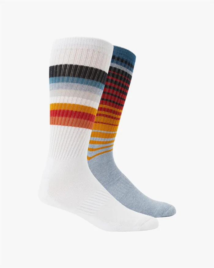 Billabong Socks Men 2 Pack Faded Stripe Crew Socks White
