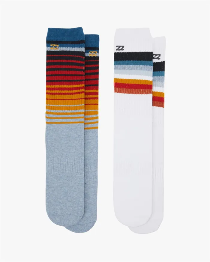 Billabong Socks Men 2 Pack Faded Stripe Crew Socks White Billabong Socks Men 2 Pack Faded Stripe Crew Socks White