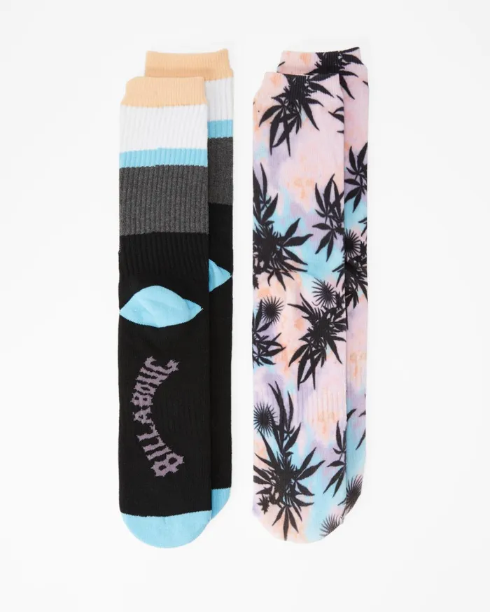 Billabong Socks Men 2 Pack TieDye Crew Socks Multi Billabong Socks Men 2 Pack TieDye Crew Socks Multi