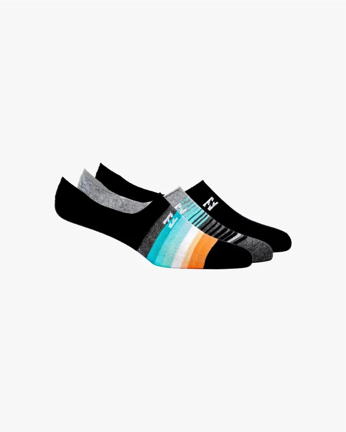 Billabong Socks Men 3 Pack Faded Stripe NoShow Socks Black