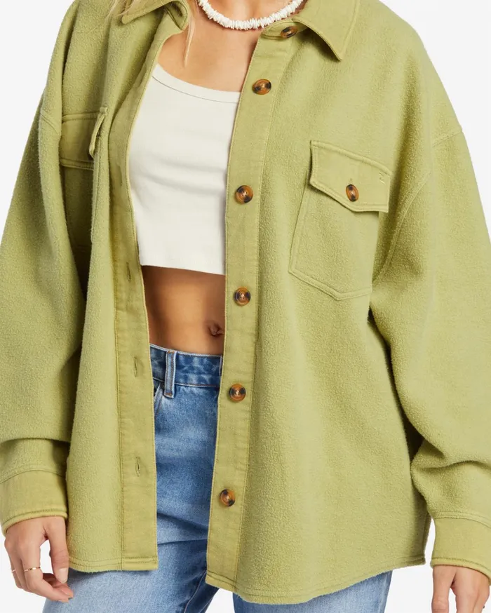 Billabong Tops Women Anytime Shacket Oversized ButtonThrough Jacket Avocado Billabong Tops Women Anytime Shacket Oversized ButtonThrough Jacket Avocado
