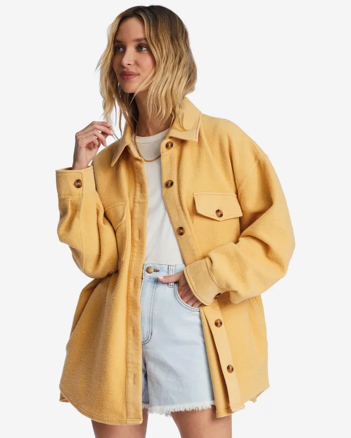 Billabong Tops Women Anytime Shacket Oversized ButtonThrough Jacket Gold Coast Billabong Tops Women Anytime Shacket Oversized ButtonThrough Jacket Gold Coast