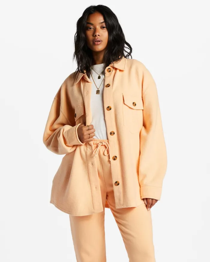 Billabong Tops Women Anytime Shacket Oversized ButtonThrough Jacket Light Melon