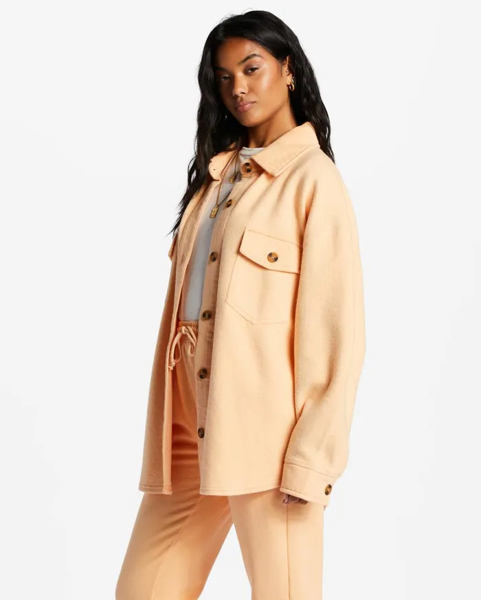 Billabong Tops Women Anytime Shacket Oversized ButtonThrough Jacket Light Melon Billabong Tops Women Anytime Shacket Oversized ButtonThrough Jacket Light Melon