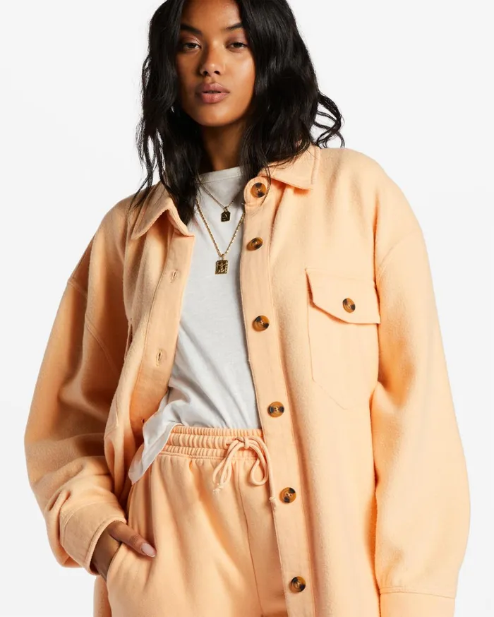 Billabong Tops Women Anytime Shacket Oversized ButtonThrough Jacket Light Melon Billabong Tops Women Anytime Shacket Oversized ButtonThrough Jacket Light Melon