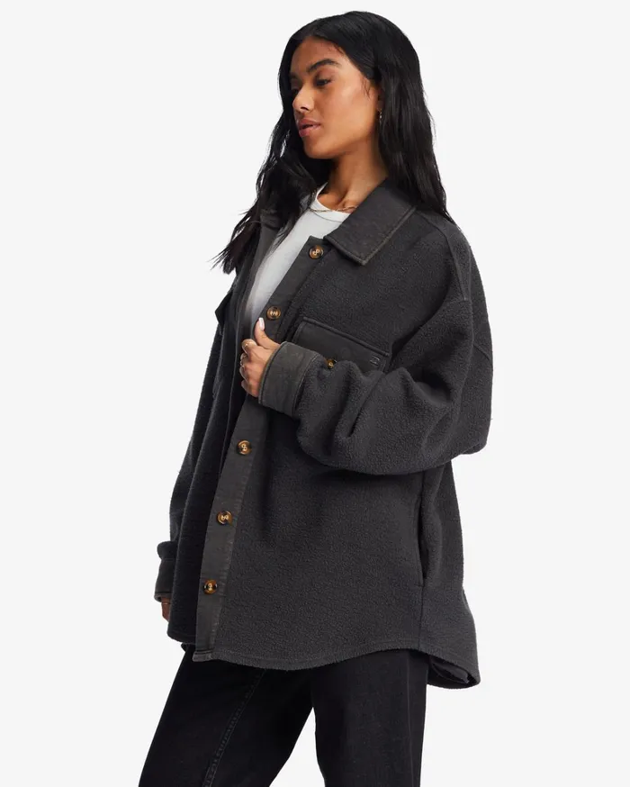Billabong Tops Women Anytime Shacket Oversized ButtonThrough Jacket Off Black 1 Billabong Tops Women Anytime Shacket Oversized ButtonThrough Jacket Off Black 1