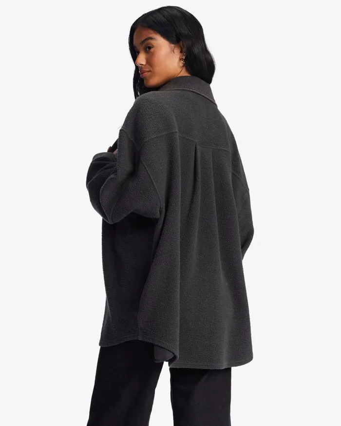 Billabong Tops Women Anytime Shacket Oversized ButtonThrough Jacket Off Black 1 Billabong Tops Women Anytime Shacket Oversized ButtonThrough Jacket Off Black 1