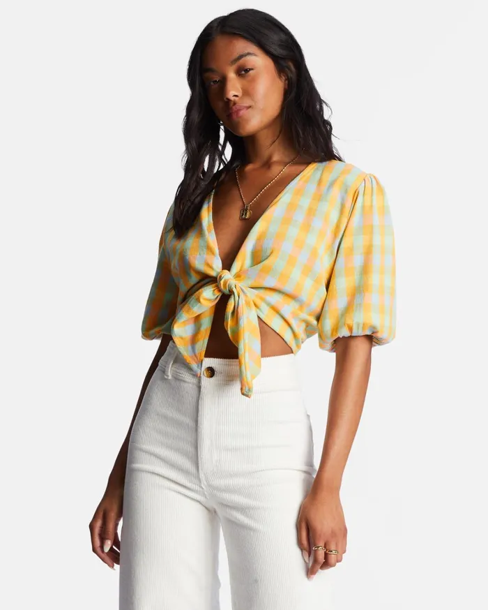 Billabong Tops Women As You Wish TieFront Top Multi Billabong Tops Women As You Wish TieFront Top Multi