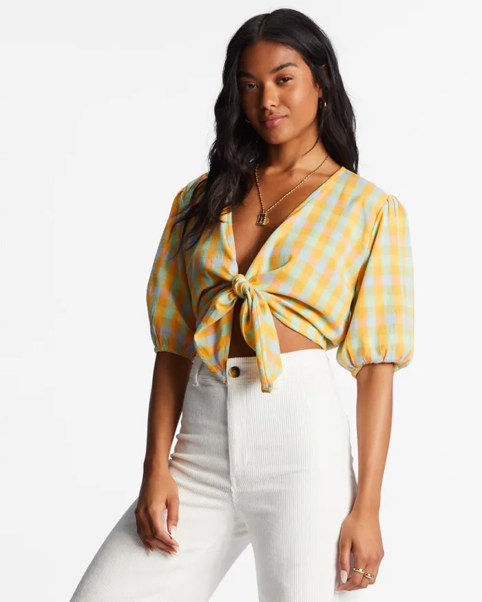 Billabong Tops Women As You Wish TieFront Top Multi Billabong Tops Women As You Wish TieFront Top Multi